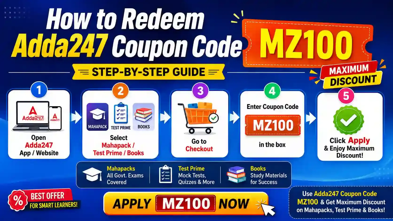 How to apply Adda247 coupon code MZ100 for maximum discount.